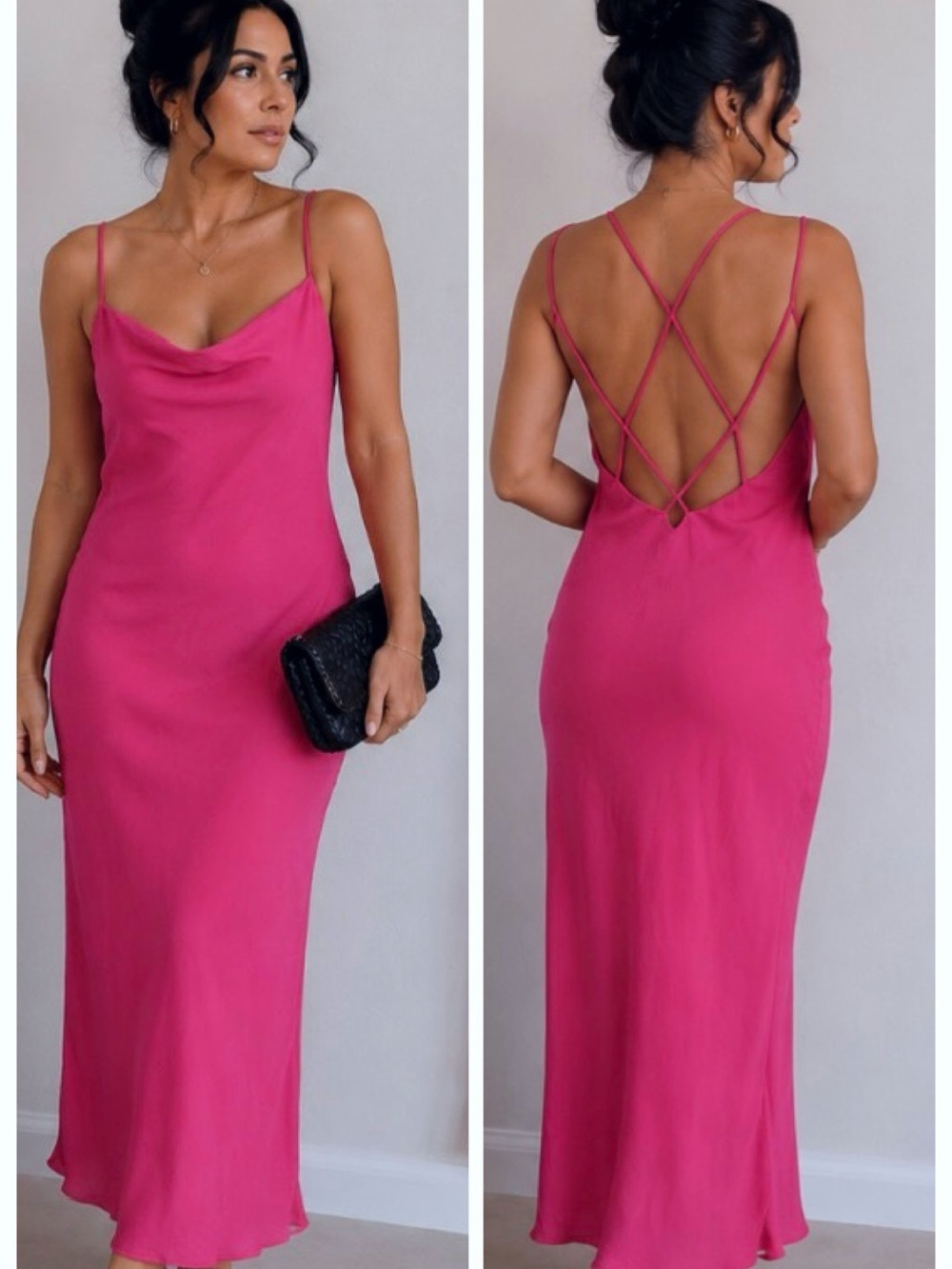 Zara Blogger Fav Strappy Slip Midi Dress Hot Pink Party Wedding Cocktail Girly